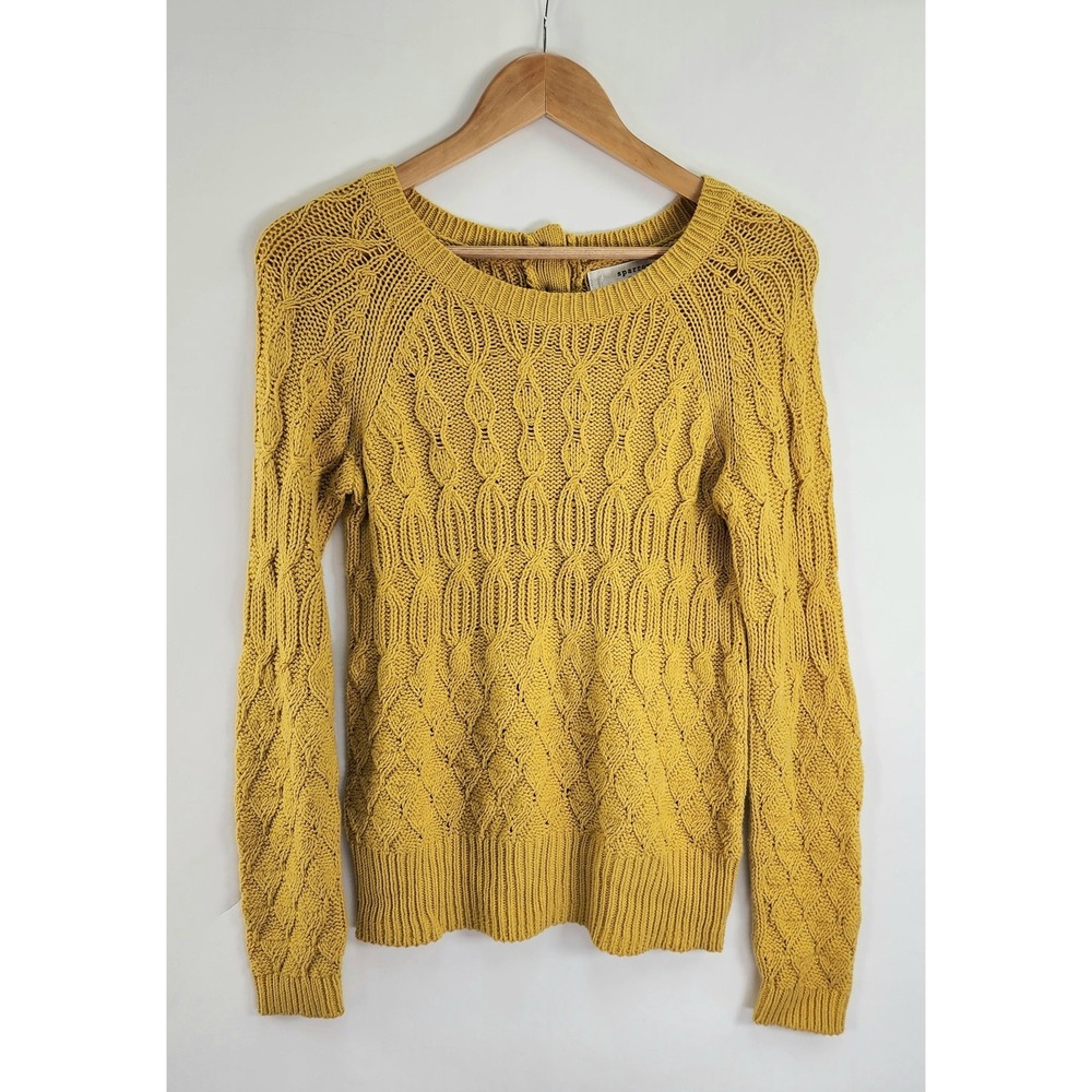 Anthropologie Sparrow Sweater Women's M Yellow Cable Knit Chunky Pull Over